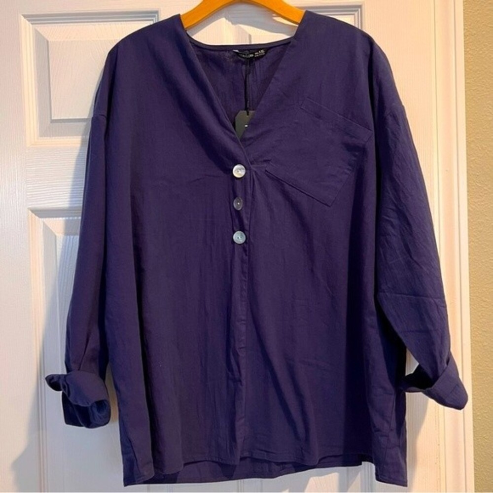 Noracora Navy Blue Vneck Plus Blouse Size XXL